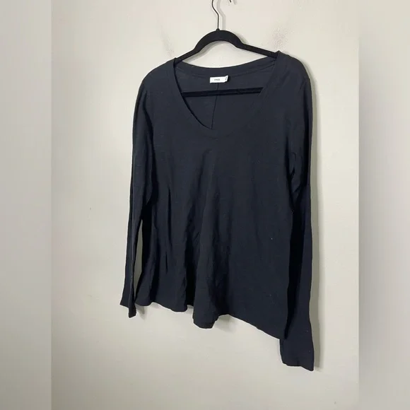 Vince Pima Cotton Essential Long Sleeve Tee V Neck in Black Sz L - Picture 3 of 10